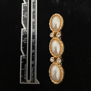 Gold Triple Faux Pearl & Zirconia Brooch/Pin